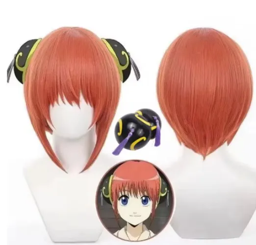 Anime Gintama Kagura Cosplay Wigs Girls Halloween Party Cos Kagura Wig With Headwear