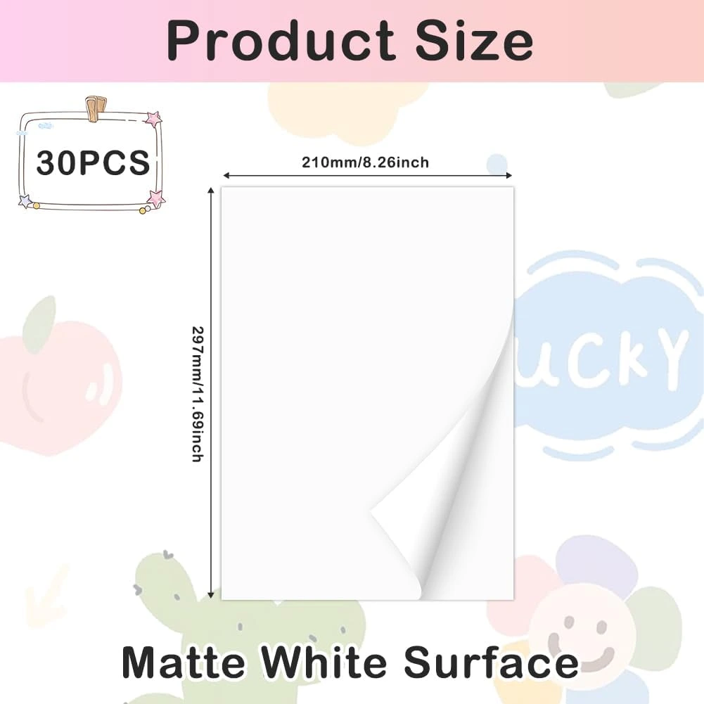 AOOTE 30 Sheets A4 White Printable Vinyl Adhesive Paper Waterproof Quick Dry for Laser and Inkjet Printers 297x210mm : Amazon.com.be: Office Products