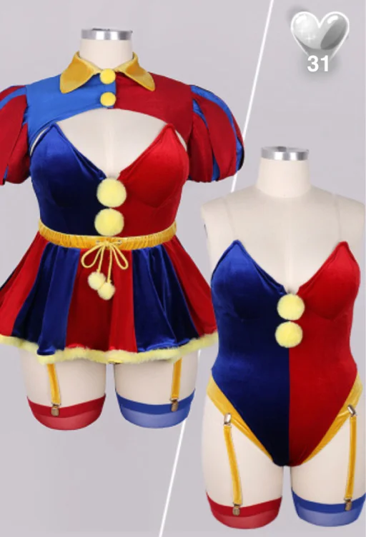 Plus Size TADC Clown Derivative Sexy Lingerie Suit Bodysuit and Mini Skirt with Gloves Hat