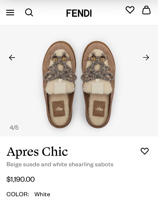 Fendi Apres Chic Beige suede and white shearling sabots in White