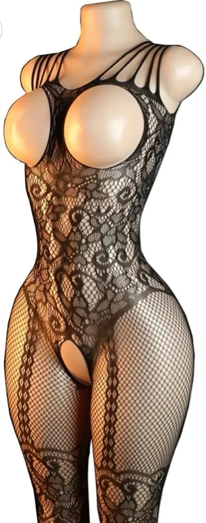 Womens Fishnet Bodystocking One Piece Mesh Bodysuit Sexy Tights Full Body | High‑Elastic See Through Jumpsuit Crochet Fishnet Lingerie Fits 80‑150lb Great For Honeymoon & Couple Time