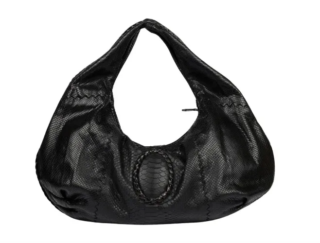 Bottega Veneta Black Python Belly Croquet Hobo Shoulder Bag