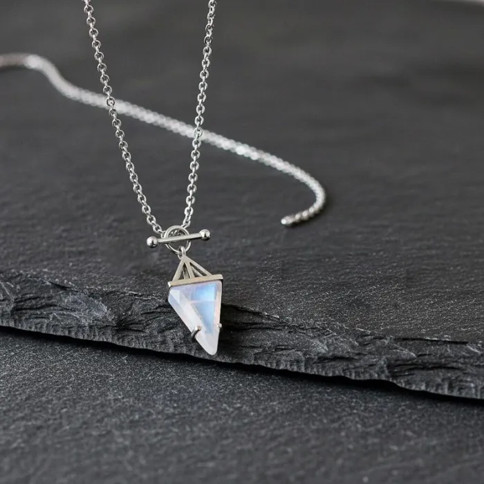 Moonstone Necklace | Sterling Silver Geometric Pendant