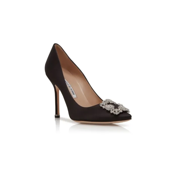 Manolo Blahnik Hangisi Black Satin Pumps