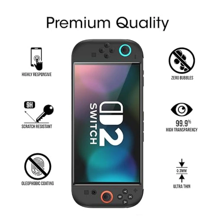 amFilm Auto-Alignment OneTouch for Nintendo Switch 2 Screen Protector [7.9''] 2025 Tempered Glass, Accessories, 30 seconds Installation, Bubble Free, Scratch Resistant, Touch Sensitive, Transparent [2 Pack] - Transparent - 7.9''