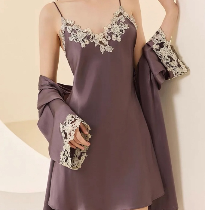 Florentine Mulberry Silk Robe (Grey) | S/M