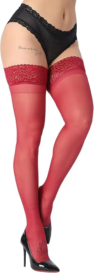 Burgundy Thigh High Stockings 2 Pair