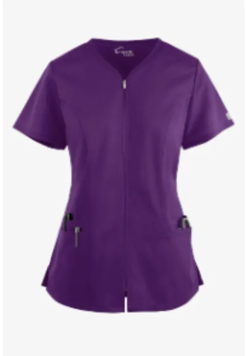 Butter-Soft STRETCH Women's 4-Pocket Smooth Face Zipper Scrub Top