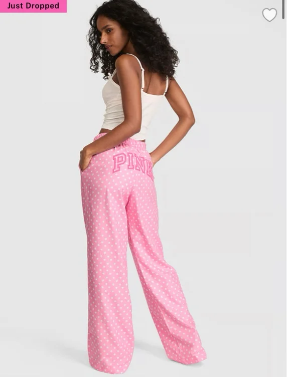 Cotton Favorite Flannel Pajama Pants, Pink Lollipop Dots With Rear Graphic - Order Pajama Bottoms online - PINK US
