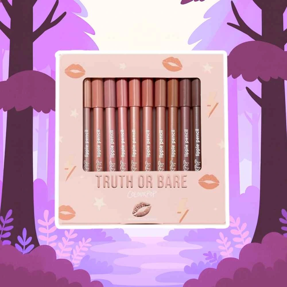 ColourPop Lippie Lip Pencil Vault - 10 High-Pigment, Long-Lasting & Sharpenable Lip Liners with High-Impact Color - Vegan, Cream Formula with Precise Application - Truth or Bare (0.04 oz) - Truth or Bare