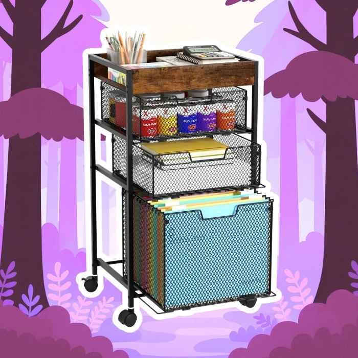 SWTYMIKI Rolling File Cart with Drawers - 5 Tier Art Craft Rolling Organizer Cart - Office Storage &Organization, Mobile Metal File Cabinet for Office and Home Espresso - Espresso - 5 Tiers