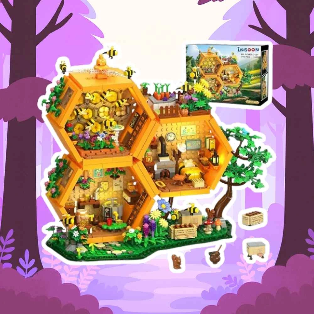 INSOON Bee House Building Set with Lights for Adults, Farm Treehouse Kit | Honey Bee Garden Display Model with Botanical Flower, Collectible Cabin Home Decor Gift for Boys Girls 12+ (1773 PCS)