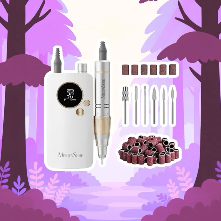 MelodySusie Clip-On SC320F Rechargeable Nail Drill 30,000 RPM for Beginners | Low-heat Motor, 8-12h Battery Life, LED Display, for Acrylic, Gel and Nail Prep, Portable Design for Home Use - White