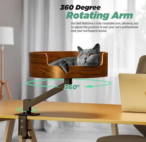 Raised Cat Bed – 360° Rotating Cat Hammock for Desk | Spacious Elevated Cat Nest with Wooden Soft Plush Cushion | Adjustable Height Up to 40cm | Secure Padded Clamp, Space-Saving & Machine Washable : Amazon.com.au: Pet Supplies