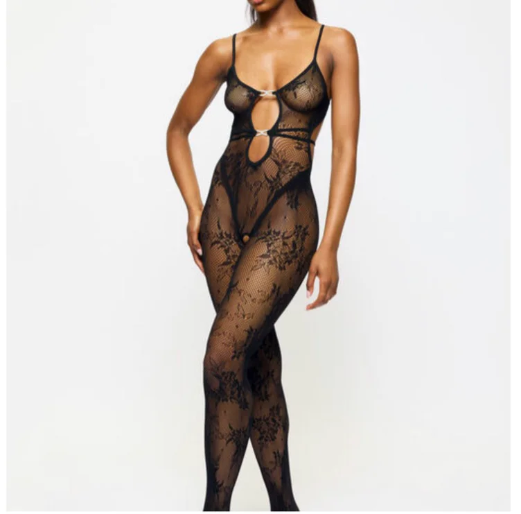 Heartbreaker Lace Crotchless Bodystocking - Black