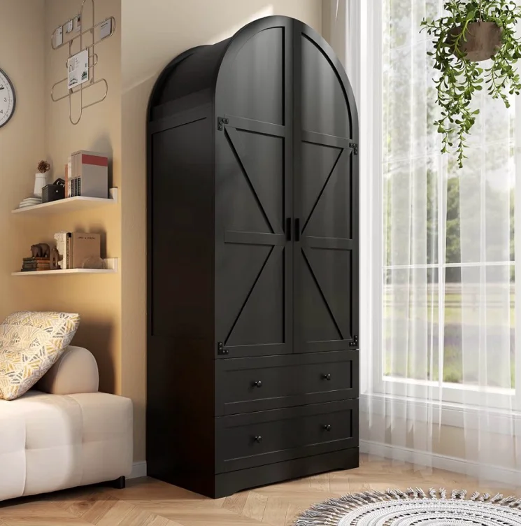 Amazon.com: Gyfimoie Black Armoire Wardrobe Closet with 2 Drawers, 75" Wooden Wardrobe with 2 Doors, Freestanding Closet Armoire Cabinet with Hanging Rack, Clothing Storage Cabinet for Bedroom (Black)