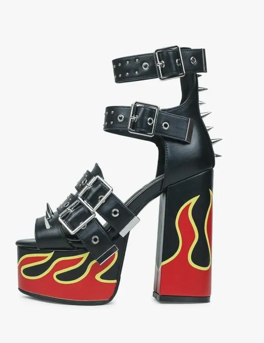 Open-toed Rivets Ankle Sandals.Platforms Thick-soled Bold High Heels Studs