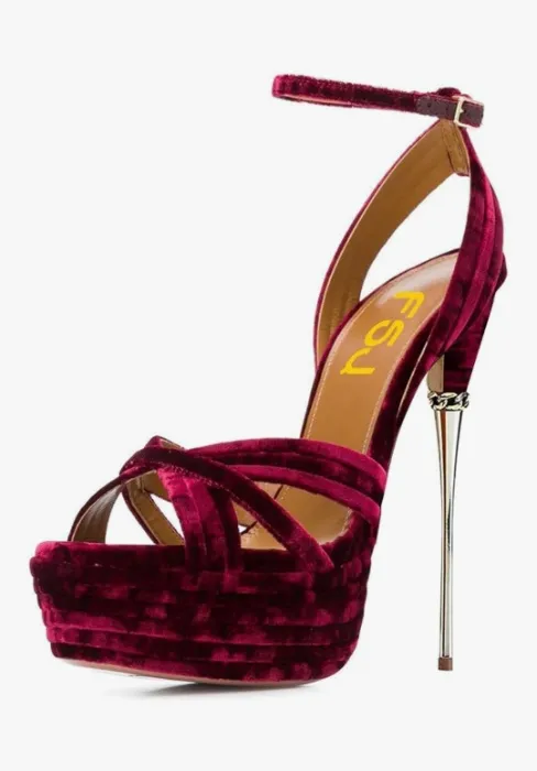 Open Toe Platform Sandals Ankle Strap High Stiletto Heel Metallic