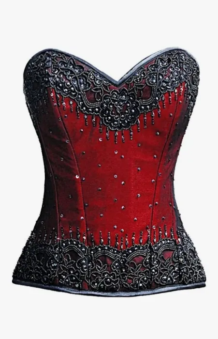 Beaded Corset Red with Intricate Black Beading