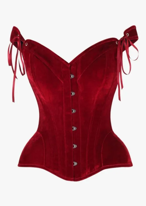 Daisy Corsets Top Drawer Dark Red Velvet Steel Boned Corset W/Straps