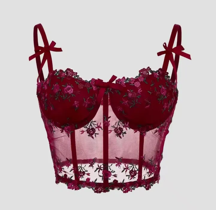Lace Floral Embroidery Bow Corset