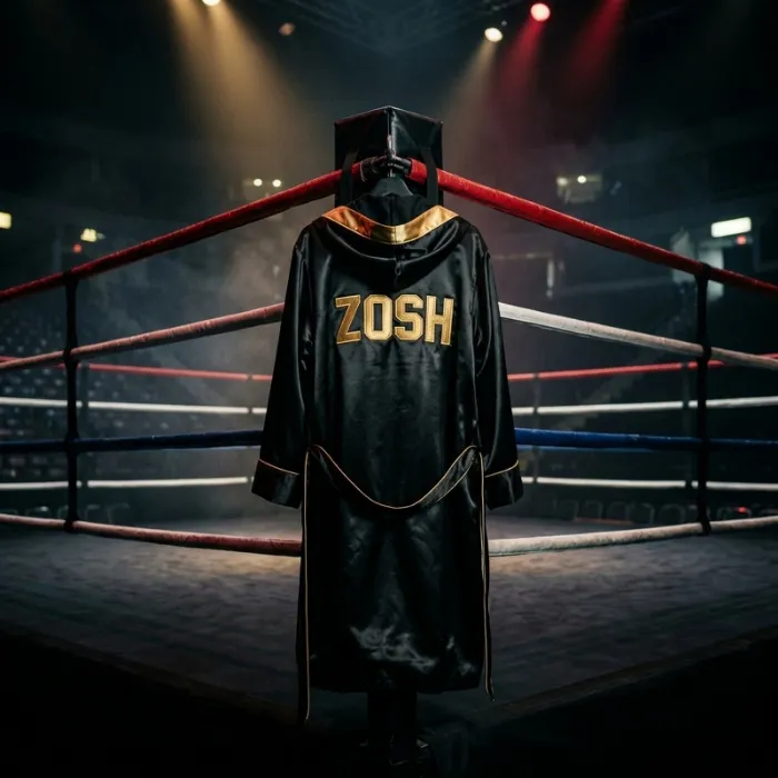 Black Satin Boxing Robe