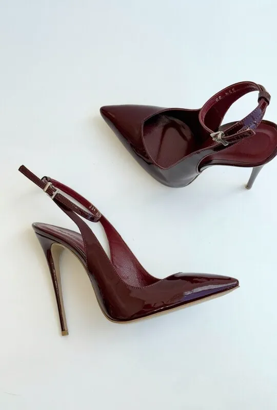SLINGBACKS  QUEEN BURGUNDY PATENT LEATHER – FOREVERQUEENBRAND