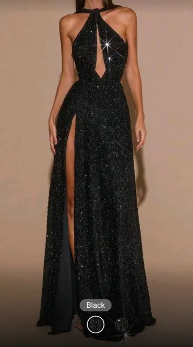 Black Sequin Hollow Lace-Up High Slit Dress