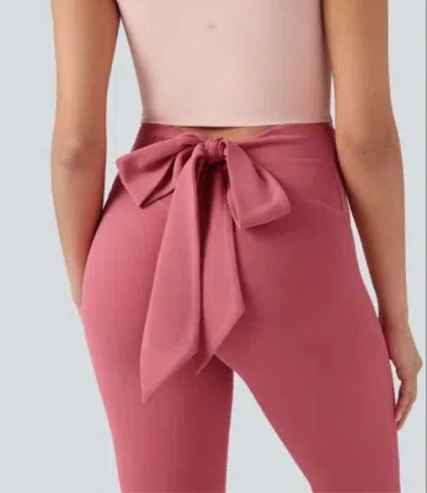 SoftlyZero™ High Waisted Tie Back Ruched 7/8 Yoga Leggings-UPF50+