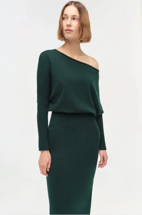 Janese Off Shoulder Midi Dress | EMERALD / S