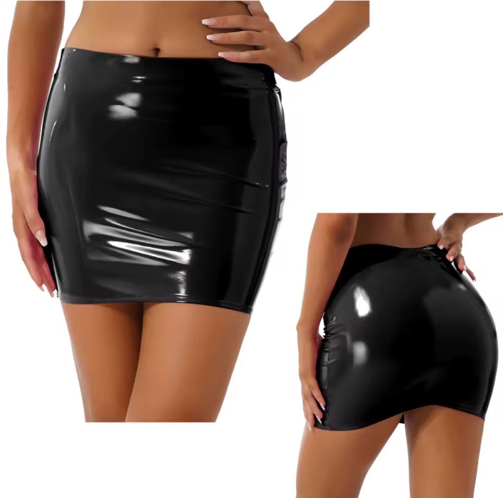 Minifalda de charol de látex para mujer, falda de tubo brillante con cintura elástica de Color sólido, disfraz de Festival de Música para fiesta Rave y Club - AliExpress 200000345