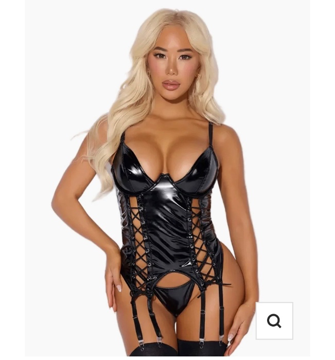 Trinity Patent Lace Up Bustier & G-String Set