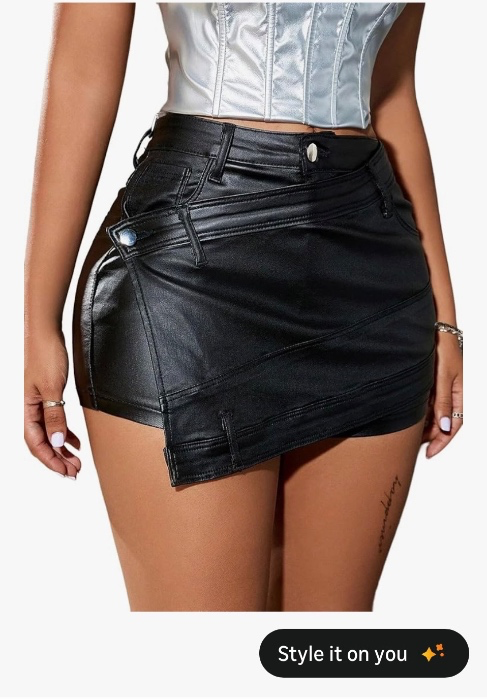 Avanova Women Faux Leather Slit Split Mini Skort High Rise Bodycon Short Skirt