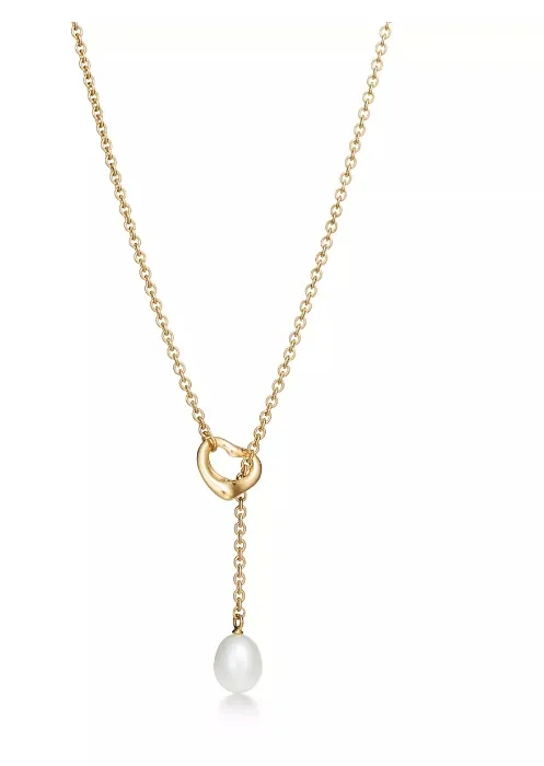 Elsa Peretti® Open Heart Lariat Necklace in Yellow Gold with Pearls, 7.5-8 mm