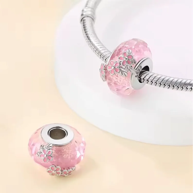 Pink Flower Bracelet Charm/Bead