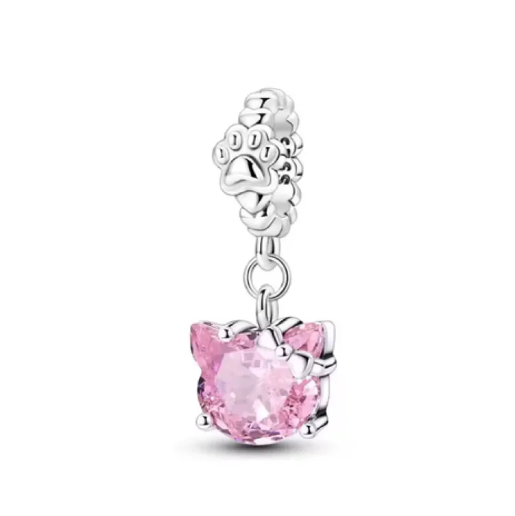 Pink Gem Cat Head Bracelet Charm