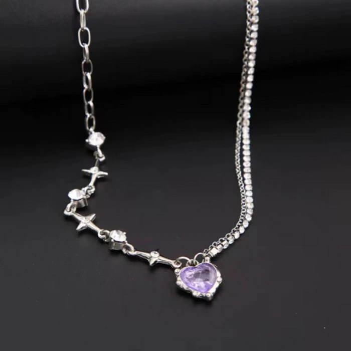 Sparkle Purple Heart Silver Necklace