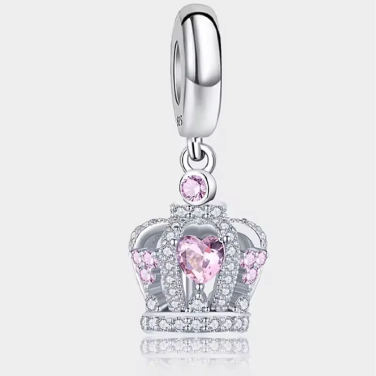 Pink & Silver Crown Bracelet Charm