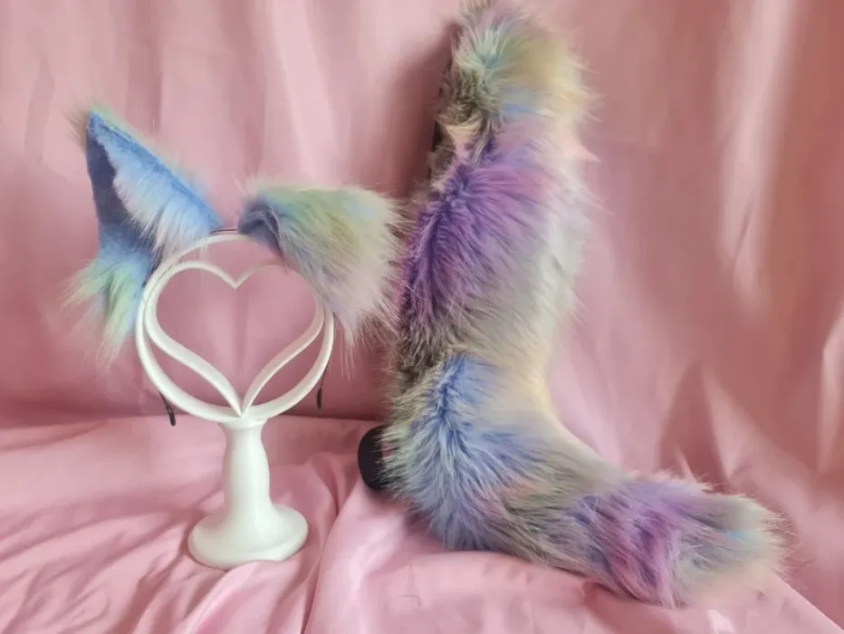 Oil spill colored dog ears and tail