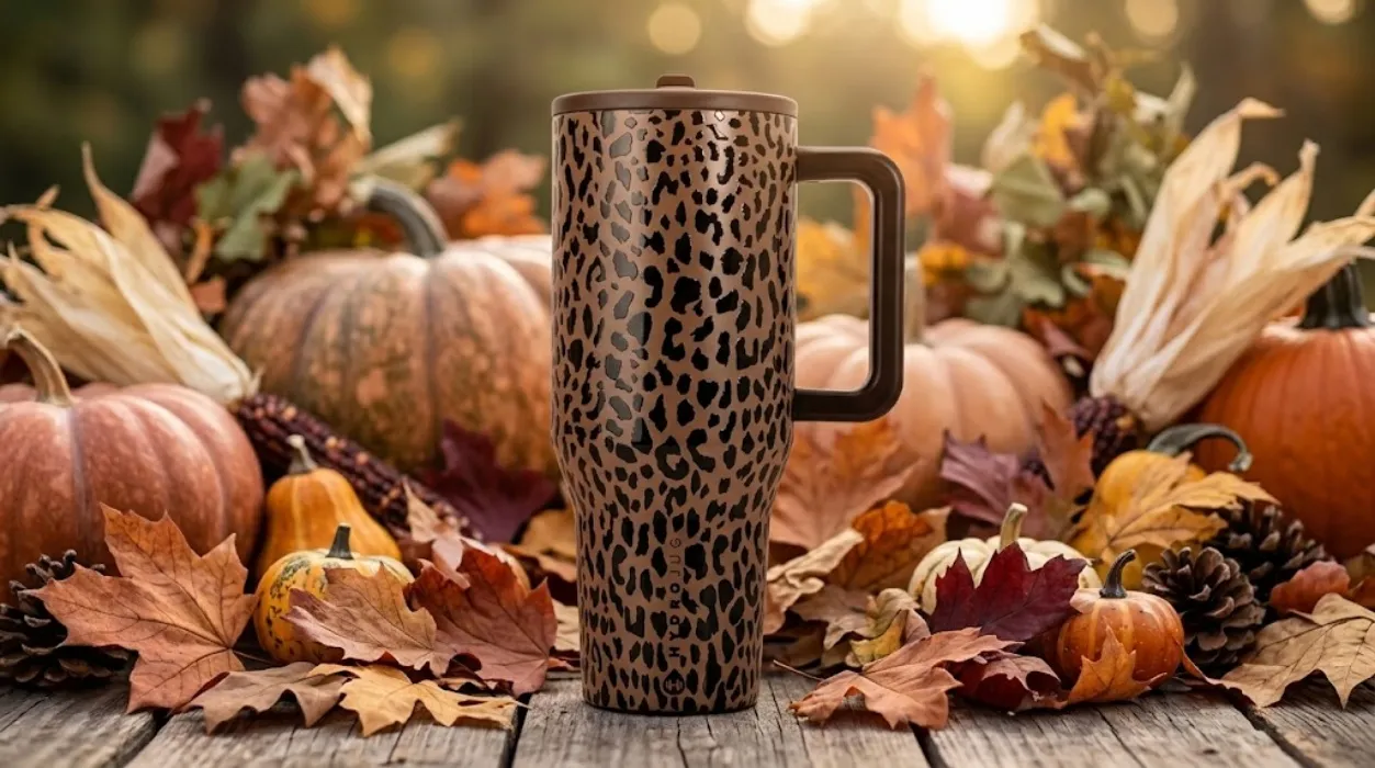 HydroJug Traveler 32oz, Insulated Tumbler with Handle & Straw, Brown Leopard - Brown Leopard - 32 Ounces