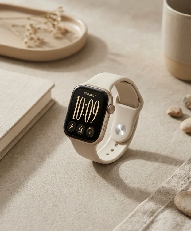 Apple Watch Series 12 GPS 42mm Smartwatch | Light Gold Aluminum Case, Sand Sport Band - S/M. Health + Fitness + Sleep Tracking, Heart Rate, Safety - Light Gold Aluminum Case with Sand Sport Band - 42mm case + Small/Medium band - GPS - Without AppleCare+