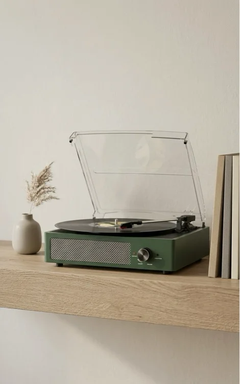 Record Player Bluetooth Turntable with Built-in Speakers & 3 Speed 3 Size Portable Retro Vinyl Record Player for Entertainment and Home Decoration Emerald Green - Emerald Green