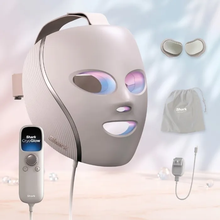 Shark CryoGlow LED Face Mask, Red Light Therapy, Under-Eye Cooling, FW312PK | Red, Blue & Deep Infrared Light, Skincare Device for Fine Lines & Acne, Clinically Tested & FDA-Cleared, 4 Modes, Rose Glow​ - Rose Glow