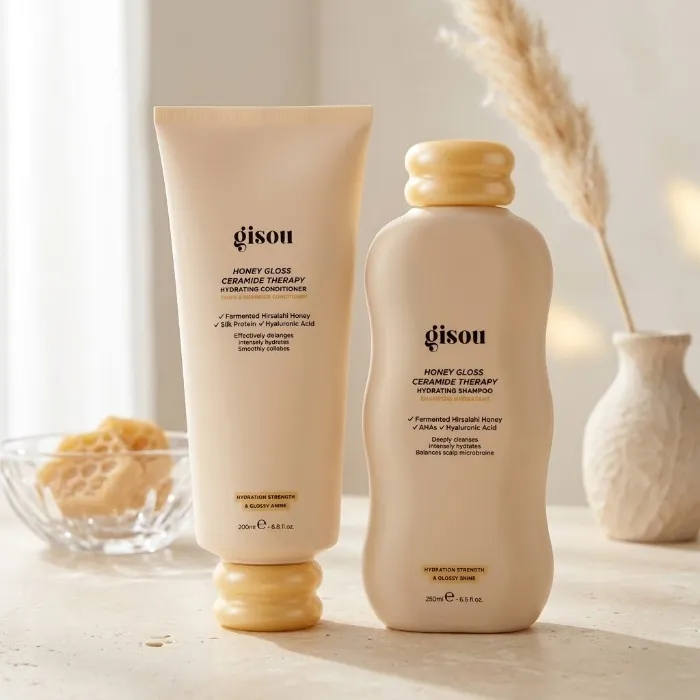 Gisou Honey Gloss Hair Wash Duo - Hydrating Shampoo & Conditioner with Fermented Mirsalehi Honey, Biomimetic Ceramides & Hyaluronic Acid, Strength & Glossy Shine, For All Hair Types
