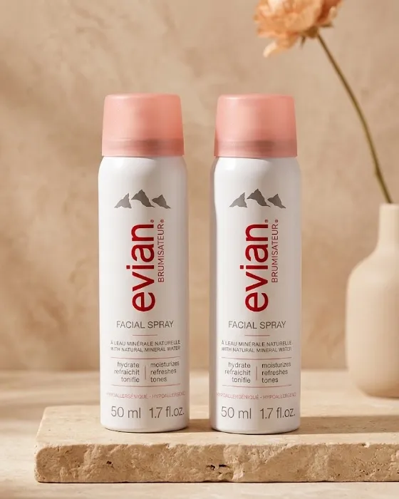 Evian Facial Spray 1.7 oz - Hydrating Mineral Water Mist for Face & Skin - Refreshes Makeup and Tones Skin - TSA-Approved Mini Facial Spray Set for Daily Skincare Hydration - 1 Count (Pack of 2)