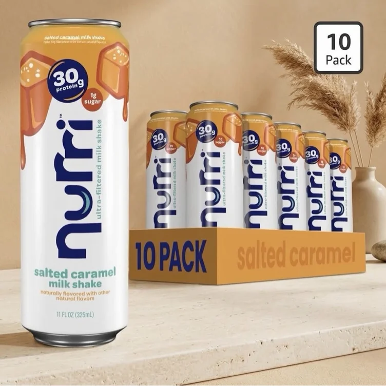 Nurri - 30g Protein Ultra Filtered Milk Shake – Salted Caramel - Lactose Free, Low Sugar, 150 Calories, 10 Vitamins and Minerals - 11 fl oz, 10 Cans - Salted Caramel - 11 Fl Oz (Pack of 10)