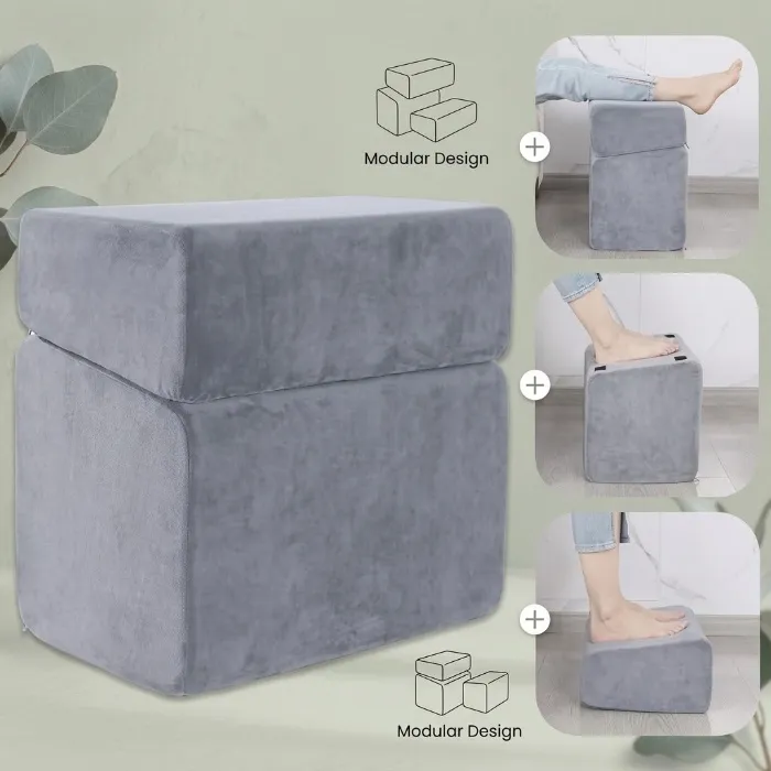 Under Desk Foot Rest, ROYALAY Ergonomic Office Footrest with 3 Adjustable Heights, High-Density Memory Foam Leg Rest for Home, Travel, Airplane with Washable Cover - Grey - 17*11*17in