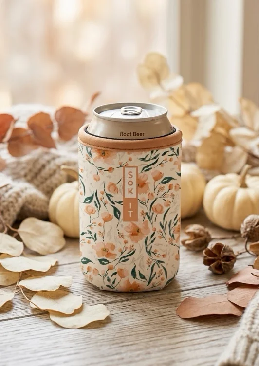 Sok It Can Sok Sleeve for Beer & Soda Insulated Neoprene Cover (Blush Blossoms, 12oz Can Sleeve) - Blush Blossoms - 12oz Can Sleeve
