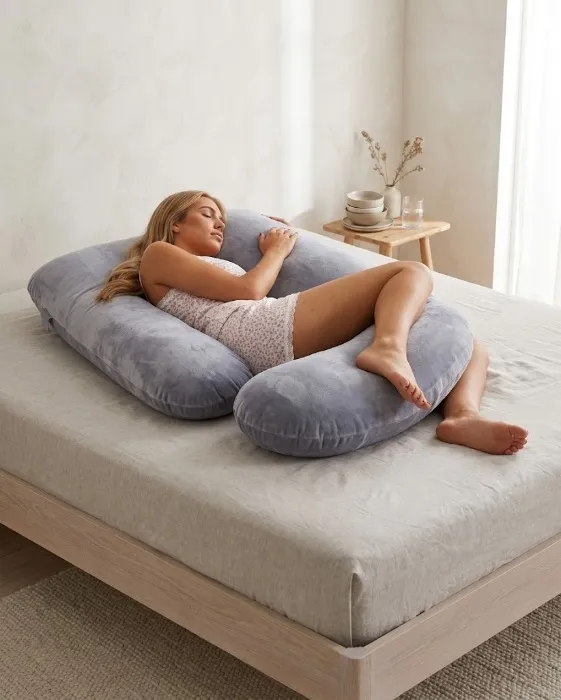 Momcozy Pillows for Sleeping, U Shaped Full Body Pillow with Removable Cover - Support for Back, Legs, Stomach, Hips for Women, 57 Inch Pillow for Women, Grey - Grey