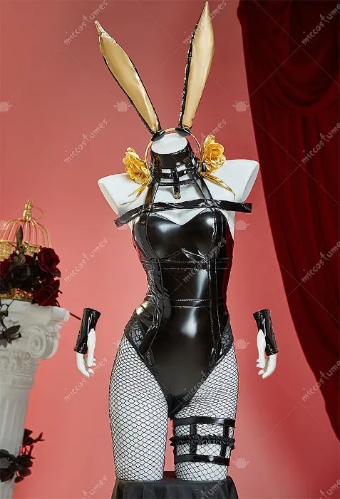 Yor Derivative Bunny Girl Costume Halloween Sexy Lingerie Deep V Bodysuit with Headband and Gloves